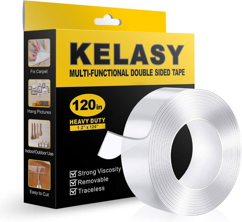 Kelasy Nano Double Sided Tape Heavy Duty,Extra Strong Sticky Double Sided Mounting Tape,1.2" x 120",Clear Adhesive Poster Wall Tape for Decoration - Image 1